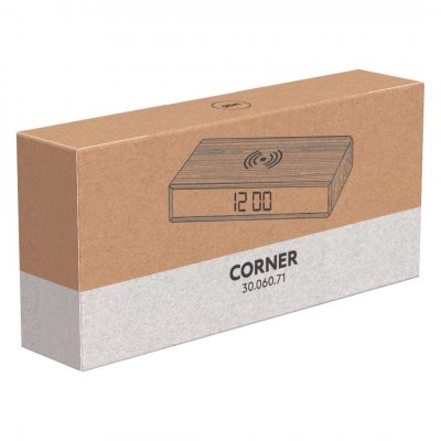 CORNER, digitalni stoni lcd sat sa bežičnim punjenjem, 15w, bež